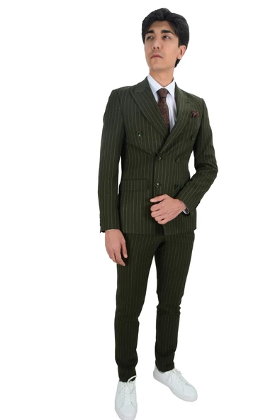 Cengiz İnler Dik Nokta Çizgili Kruvaze Slim Fit Erkek Takım Elbise - 5