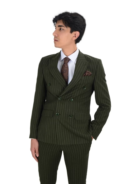 Cengiz İnler Dik Nokta Çizgili Kruvaze Slim Fit Erkek Takım Elbise - 4