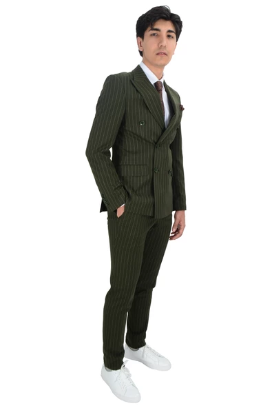 Cengiz İnler Dik Nokta Çizgili Kruvaze Slim Fit Erkek Takım Elbise - 7