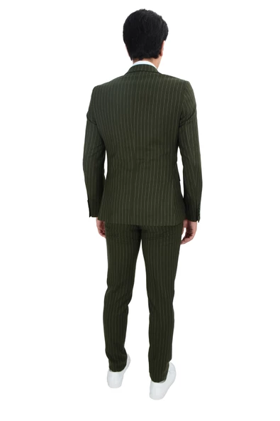 Cengiz İnler Dik Nokta Çizgili Kruvaze Slim Fit Erkek Takım Elbise - 6