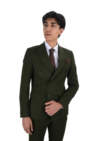 Cengiz İnler Dik Nokta Çizgili Kruvaze Slim Fit Erkek Takım Elbise - 3