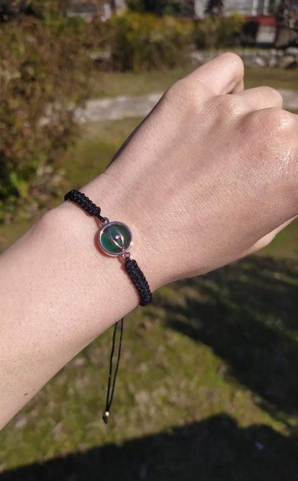 Bileklik Göz Figür Yeşil Taşlı Rose Gold Makrome Ayarlanabilir İp Bileklik Bijuteri Takı Bilezik - 2