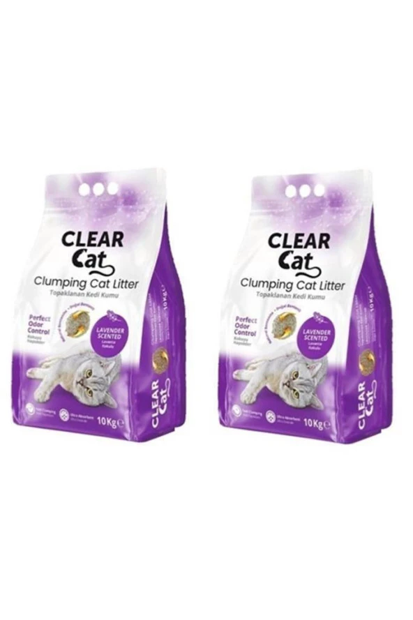 ClearCat Lavantalı Topaklanan  Bentonit Kedi Kumu İnce 10 Lt* 2 adet ürün görseli