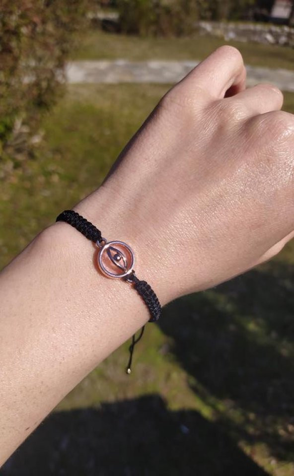 Bileklik Göz Figür Pembe Taşlı Rose Gold Makrome Ayarlanabilir İp Bileklik Bijuteri Takı Bilezik - 2