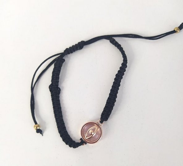 Bileklik Göz Figür Pembe Taşlı Rose Gold Makrome Ayarlanabilir İp Bileklik Bijuteri Takı Bilezik - 3
