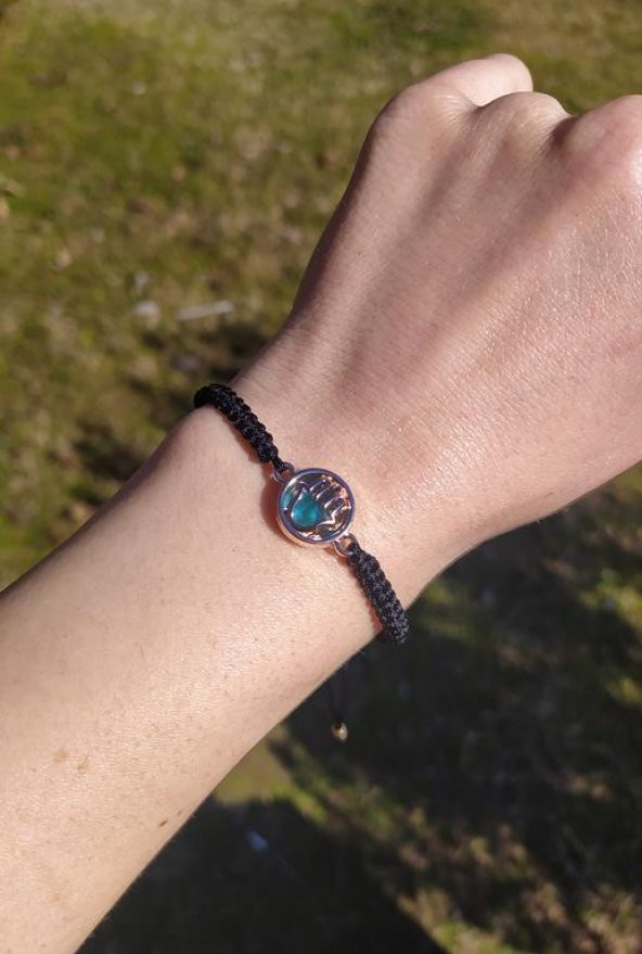 Bileklik El Figür Mavi Taşlı Rose Gold Makrome Ayarlanabilir İp Bileklik Bijuteri Takı Bilezik - 2