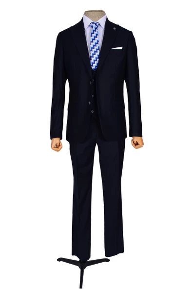 Cengiz İnler Düz Çift Düğme 6 Drop Yelekli Slim Fit Erkek Takım Elbise - 11