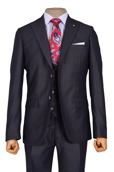 Cengiz İnler Düz Çift Düğme 6 Drop Yelekli Slim Fit Erkek Takım Elbise - 4