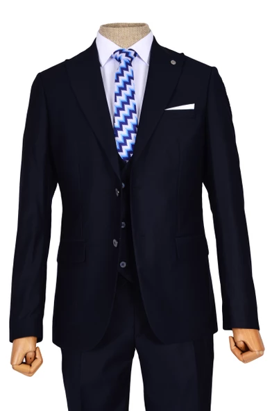 Cengiz İnler Düz Çift Düğme 6 Drop Yelekli Slim Fit Erkek Takım Elbise - 9