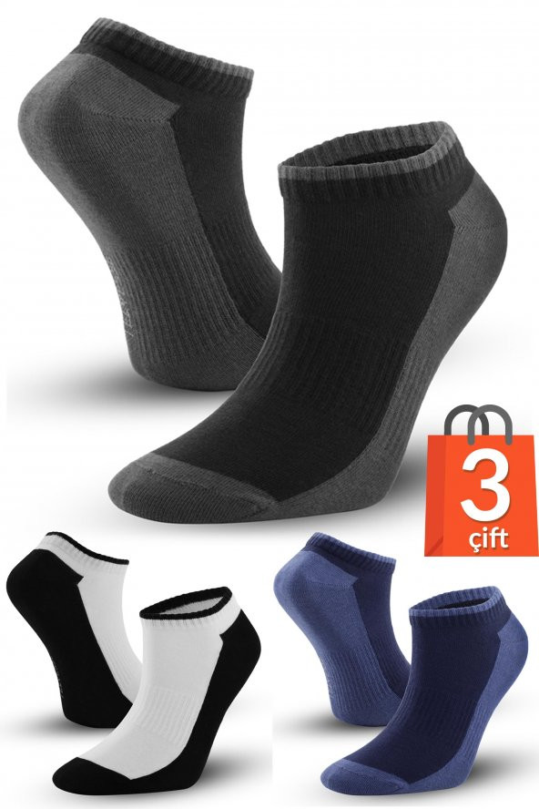 3 Çift Karışık Renk Marcher Dikişsiz Patik Çorap Spor Kısa Çift Renkli Kısa Konçlu Spor Çorabı 36-39