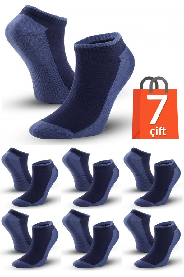 7 Çift Marcher Dikişsiz Patik Çorap Spor Kısa Çift Renkli Kısa Konç Spor Çorabı MAVİ-LACİVERT 36-39