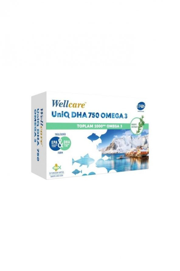 Wellcare UniQ DHA 750 Omega3 Balık Yağı 1000mg 30 Yumuşak Kapsül