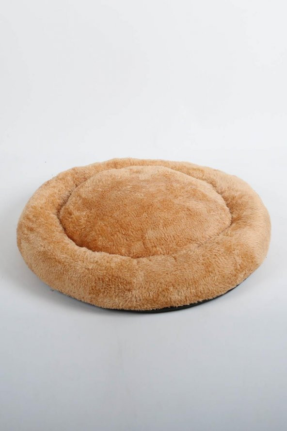 Cookie Pet Sherpa Polar Yıkanabilir Yuvarlak Köpek Kedi Yatağı 60 cm Hardal