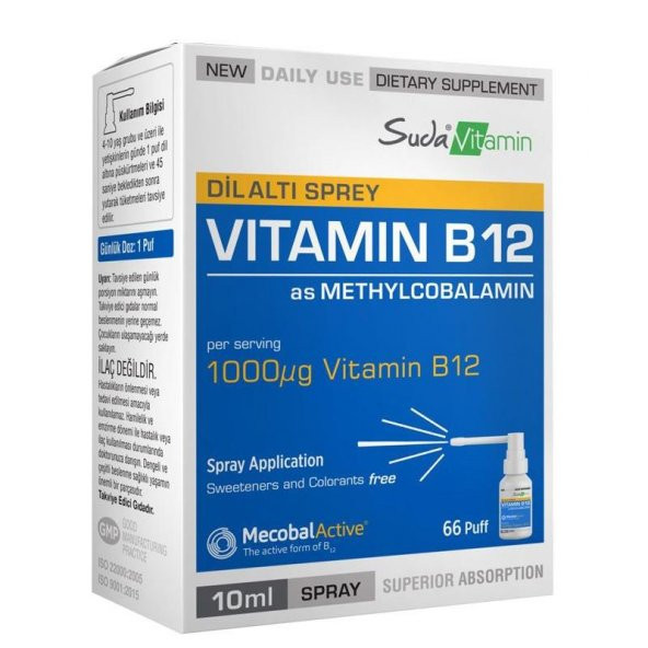 Suda Vitamin Vitamin B12 1000mcg 10ml Dilaltı Sprey