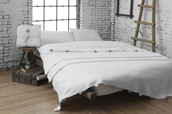 Dolce Bonita Home Tek Kişilik Ponponlu Pike Battaniye 150x200 Krem