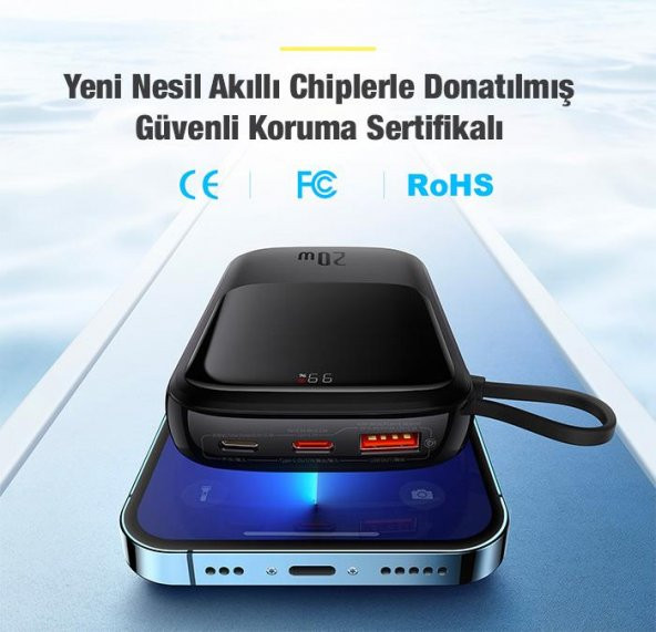 Baseus 20W 10000mAh İphone 13, 13 Pro, 13 Pro Max Lightning Şarj Kablolu Dijital Ekranlı Powerbank - 2
