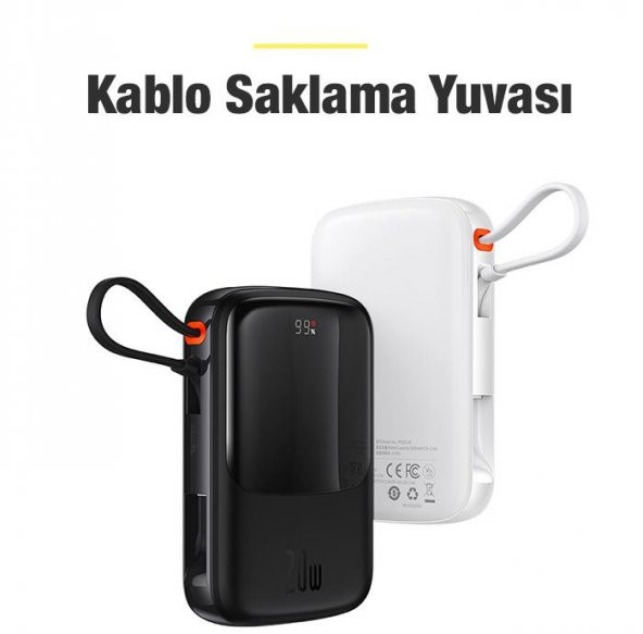 Baseus 20W 10000mAh İphone 13, 13 Pro, 13 Pro Max Lightning Şarj Kablolu Dijital Ekranlı Powerbank - 5
