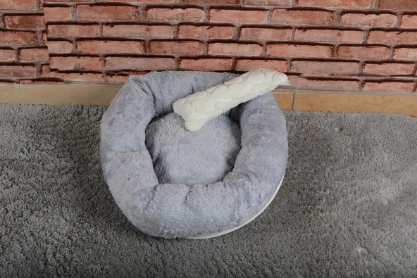Cookie Pet Sherpa Polar Yıkanabilir Yuvarlak Köpek Kedi Yatağı 60 Gri