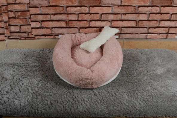 Cookie Pet Sherpa Polar Yıkanabilir Yuvarlak Köpek Kedi Yatağı 50 Açık Pudra