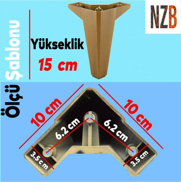 Lüks Mobilya Kanepe Sehpa TV Ünitesi Koltuk Ayağı 15 cm Ahşap Desenli Kahverengi Baza Ayak - 2