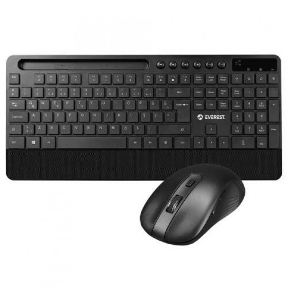 Everest KM-9676 Siyah Multimedya Tablet-Telefon Standlı Kablosuz Q Klavye + Mouse Set