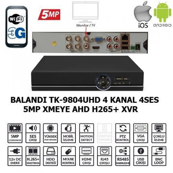 Balandi TK-9804UHD 4CH 4SES 1Disk 5MP Xmeye H265 5MP-N/4MP-N/3MP-N/2MP-1080P/1MP-720P/ANALOG-960H