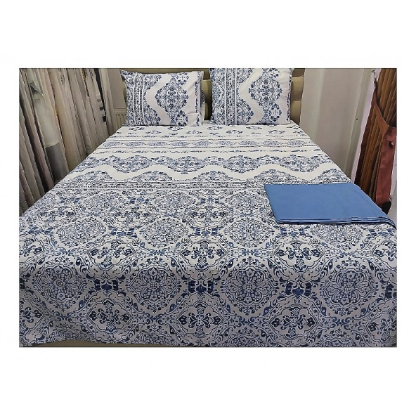 Çift Kişilik Nevresim Takımı -Mavi-beyaz - 3