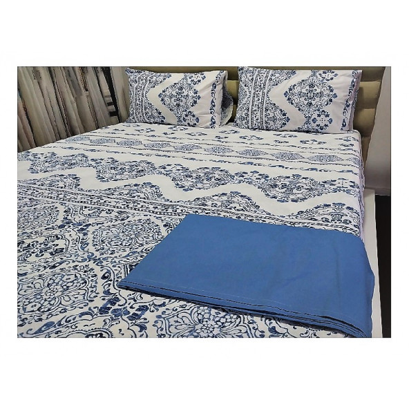 Çift Kişilik Nevresim Takımı -Mavi-beyaz - 4