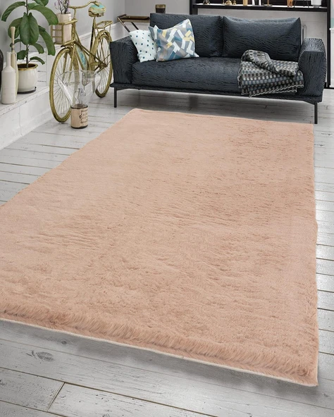 Jassrug Fuzzy Tavşan Tüyü Kürk Halı 80x150 Pudra