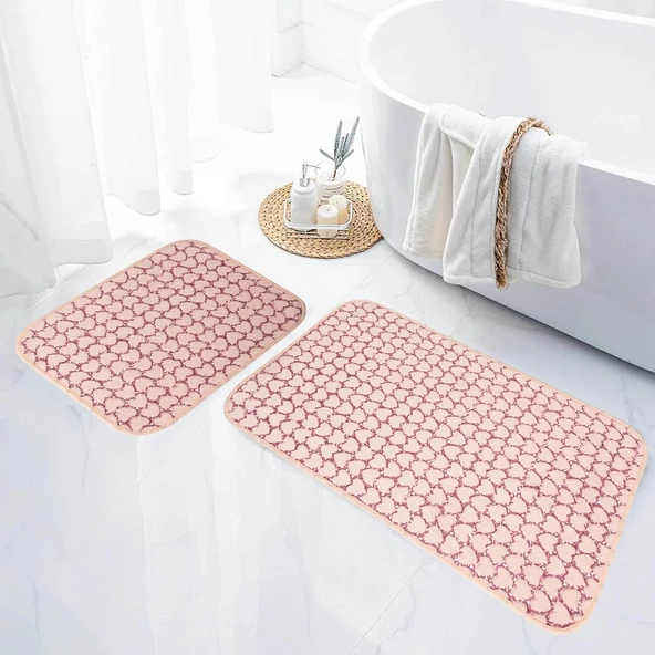 Jassrug Leila Kalp Embos Kaymaz Taban İkili Klozet Takımı 60x100 ve 50x60 Pembe
