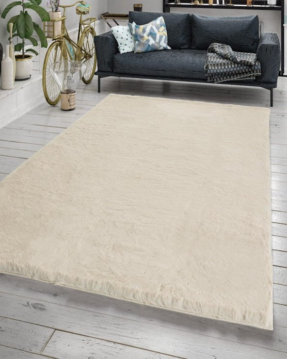 Jassrug Fuzzy Kürk Halı 80x150 Krem - 1