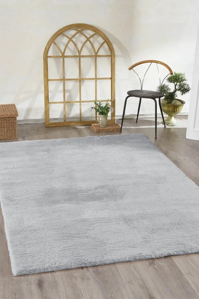 Jassrug Tavşan Tüyü Kürk Halı 120x180 Açık Gri