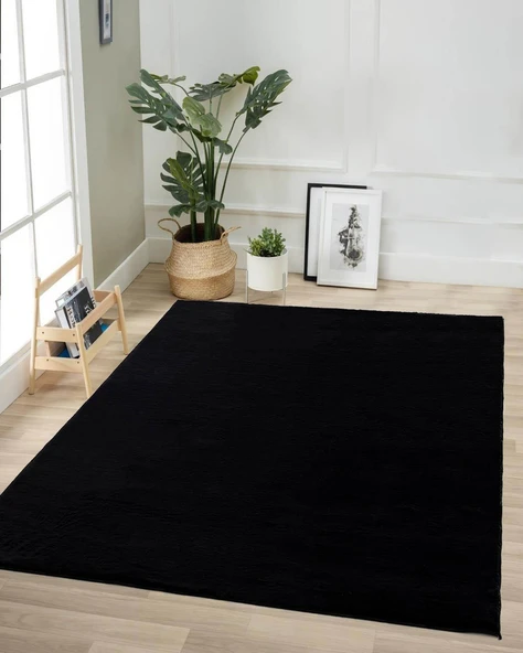 Jassrug Tavşan Tüyü Kürk Halı 120x180 Siyah