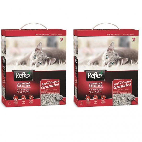 Reflex Granül Aktif Karbonlu Topaklanan Kedi Kumu 6 Lt 2 Adet