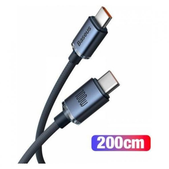 Baseus Super Şarj 2MT Type-C to Type-C Şarj Kablosu 480Mbps Veri Aktarım Kablosu Laptop Macbook Şarj - 3