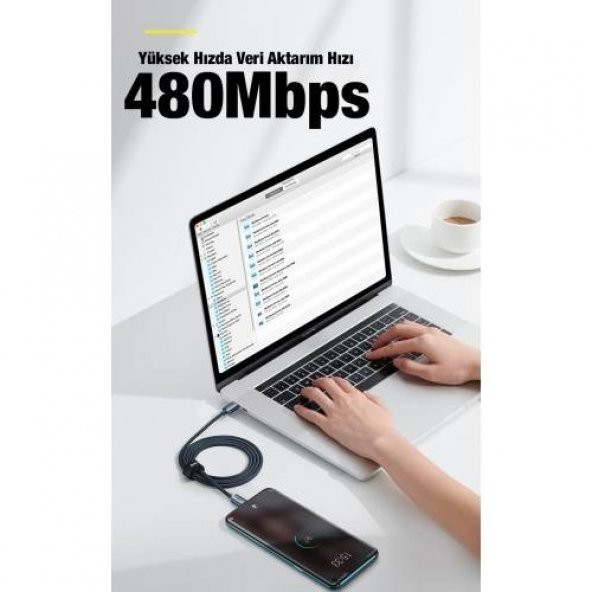 Baseus Super Şarj 2MT Type-C to Type-C Şarj Kablosu 480Mbps Veri Aktarım Kablosu Laptop Macbook Şarj - 4