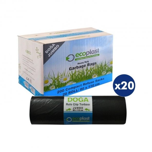 Ecoplast Battal Boy Çöp Torbası Poşeti - 400 Gr. - 90 Litre - 80 x 110 Cm / 10 Adetlik 20 Rulo / Koli