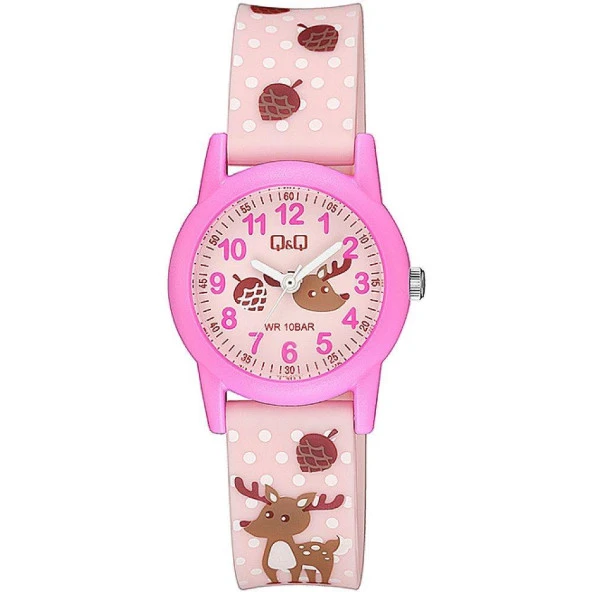 Q&Q V22A-015VY PEMBE SİLİKON KORDON RAKAMLI ÇOCUK KOL SAATİ