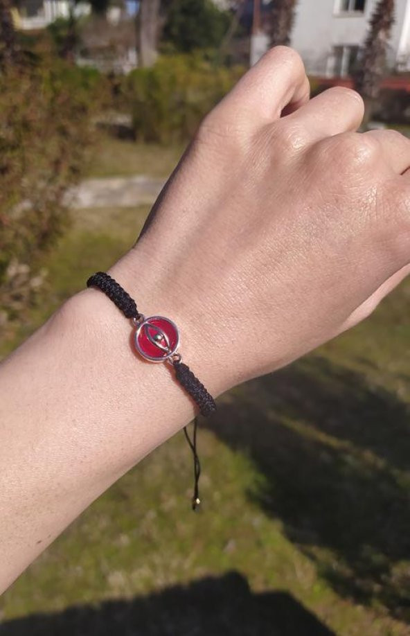 Bileklik Göz Figürlü Kırmızı Taşlı Makrome Ayarlanabilir İp Bileklik Bijuteri Takı Bilezik - Resim 2