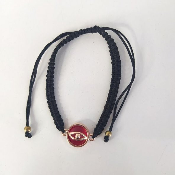 Bileklik Göz Figürlü Kırmızı Taşlı Makrome Ayarlanabilir İp Bileklik Bijuteri Takı Bilezik - Resim 3