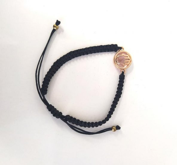 Bileklik El Figürlü Pembe Taşlı Rose Gold Makrome Ayarlanabilir İp Bileklik Bijuteri Takı Bilezik - 3