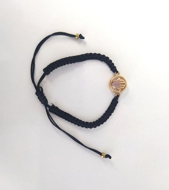 Bileklik El Figürlü Pembe Taşlı Makrome Ayarlanabilir İp Bileklik Bijuteri Takı Bilezik - Resim 3