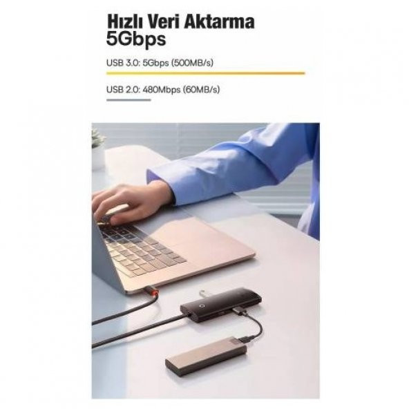 Baseus 0.25CM 5Gbps Veri Aktarım 4 Portlu USB to USB 3.0 Dönüştürücü Çevirici Hub Tak Çalıştır - 4