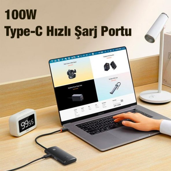 Baseus 20CM 100W 5 Port Type-C Dönüştürücü Çevirici HUB 500 MB/sn Veri Aktarım 4K HDMİ Tak Çalıştır - 4