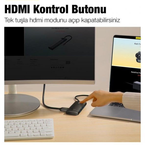 Baseus 20CM 100W 6 Port Type-C + PD Çoğaltıcı Dönüştürücü Hub 5Gbps Veri Aktarım 4K Hdmi Type-C + PD HUB Adaptör - 4