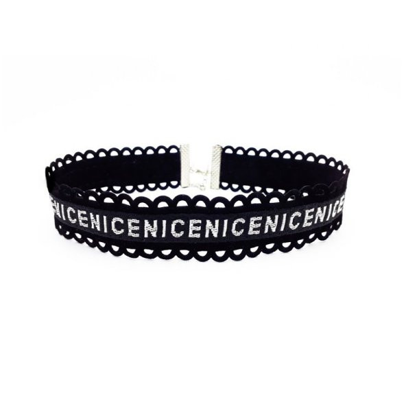 Siyah Renk Özel Dokuma Kadın Nice Yazılı Choker Tasma Kolye - 2