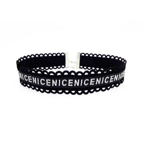 Siyah Renk Özel Dokuma Kadın Nice Yazılı Choker Tasma Kolye - 3