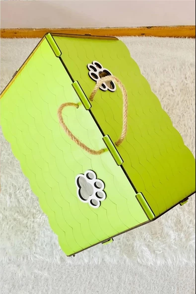 Dekoratif Ahşap Kedi Evi Teraslı 2 Katlı Merdivenli Kedi Evi Yeşil - Beyaz - 5