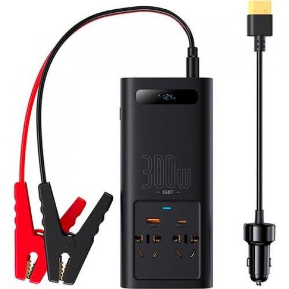 BASEUS 300W Araç İçi Çakmaklık Girişli Priz, USB ve Type C Çevirici, Akım Korumalı Elektrik
