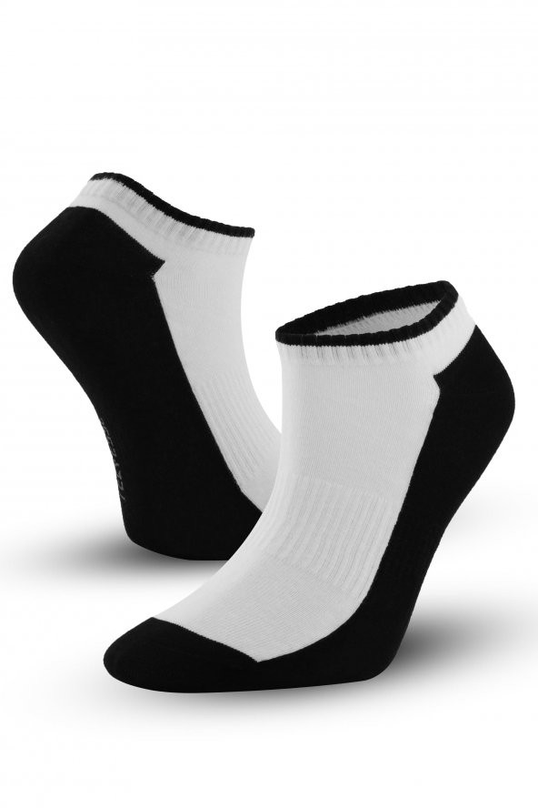 Marcher Dikişsiz Patik Çorap Spor Kısa Çift Renkli Kısa Konçlu Spor Çorabı SİYAH-BEYAZ
